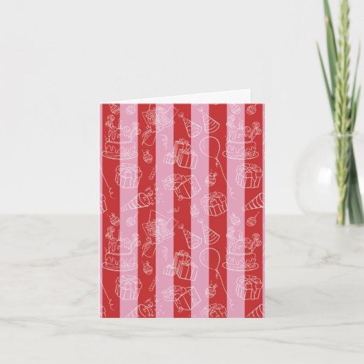 Carte à rayures rouges et roses avec dessins de fê (Devant)