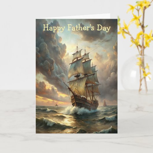 Carte A sailing ship in the ocean Father's Day (Fleur jaune)