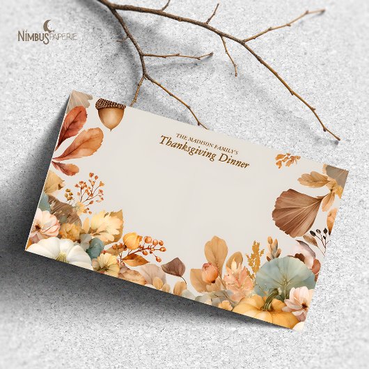 Carte à table plate en blanc Thanksgiving Florals
