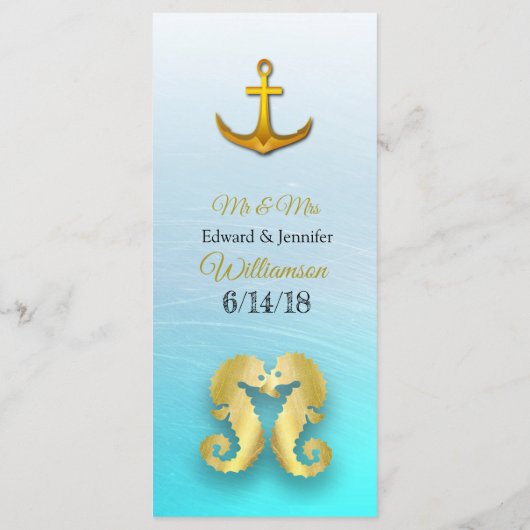 Carte à thème Aqua Blue Mariage de plage Oceanic (Dos)