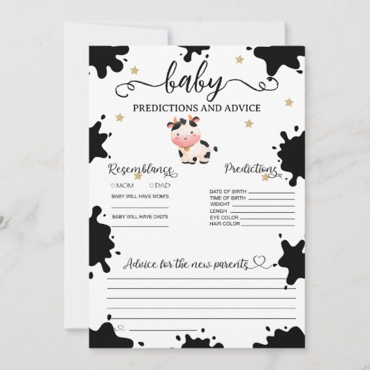 Carte à thème vache pour prédictions de bébé (Devant)