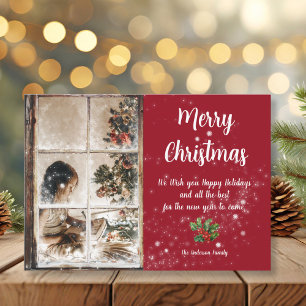 Carte À travers les fenêtres figées et la photo de neige