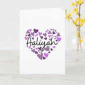Carte Aaliyah, coeurs violets (Fleur jaune)