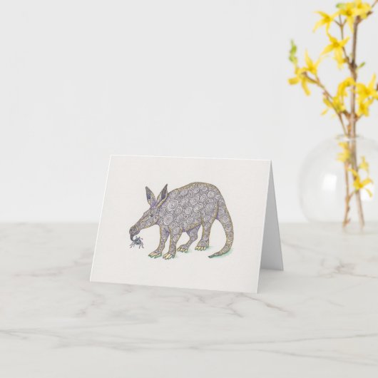 Carte Aardvark black pen drawing tangle with ant (Fleur jaune)