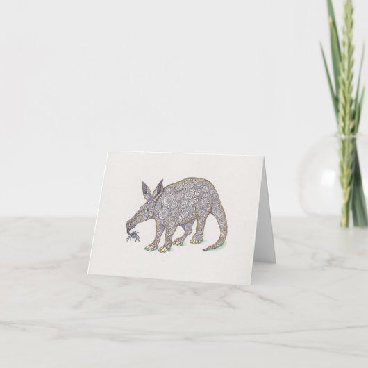 Carte Aardvark black pen drawing tangle with ant (Devant)
