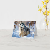 Carte Aaskan Malamute Laisser Il Neige Noël (Fleur jaune)