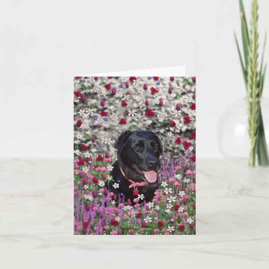 Carte Abby en fleurs - chien noir de laboratoire (Devant)