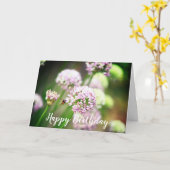 Carte Abee Joyeux Violet Diagonal Fleurs Allium Annivers (Fleur jaune)