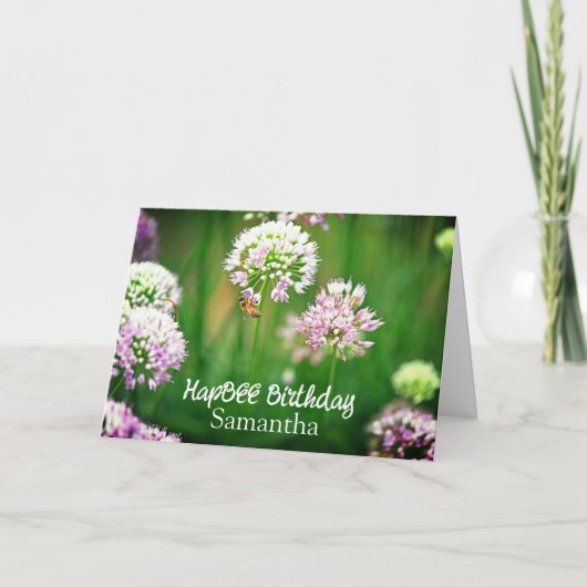 Carte Abeille aux fleurs violettes Allium Garden Anniver (Devant)