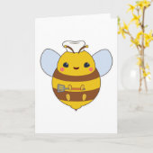 Carte Abeille comme cuisinier avec toque et spatule (Fleur jaune)