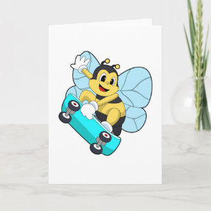 Carte Abeille en patineur avec planche à roulettes