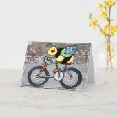 Carte Abeille en vélo en course (Fleur jaune)