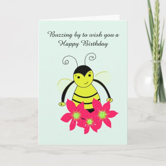 Carte Abeille fantaisiste avec des fleurs (Devant)