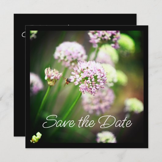 Carte Abeille heureuse avec des fleurs d'Allium diagonal (Devant / Derrière)