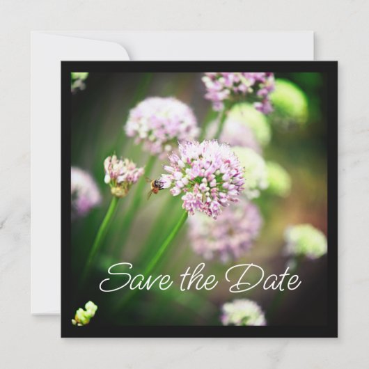 Carte Abeille heureuse avec des fleurs d'Allium diagonal (Devant)