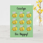 Carte Abeille heureuse, c'est ton anniversaire. Personna (Fleur jaune)