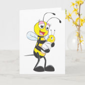 Carte Abeille heureuse de mère et de bébé (Fleur jaune)