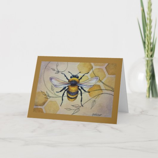 Carte Abeille vintage no 1 et Aquarelle Honeycomb (Devant)