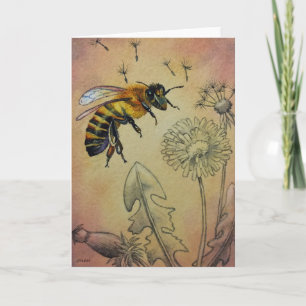Carte Abeille vintage no 4 Dandelion Aquarelle Art