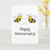 Carte Abeilles avec cœur Joyeux Anniversaire (Fleur jaune)