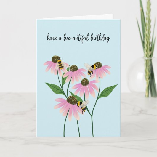 Carte Abeilles d'anniversaire et fleurs coniques (Devant)