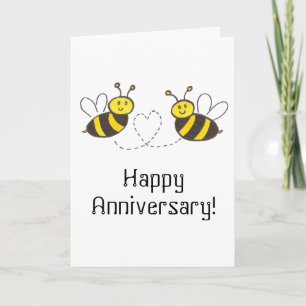 Carte Abeilles de miel avec coeur heureux Anniversaire
