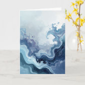 Carte Abstract Blue Ocean Waves Watercolor Greeting Card (Fleur jaune)