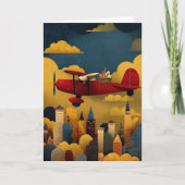 Carte Abstract Bunny Flies Airplane Clouds Custom Easter (Devant)