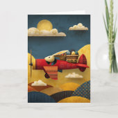 Carte Abstract Bunny Flies Airplane Clouds Custom Easter (Devant)