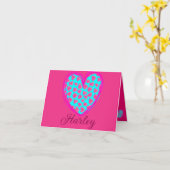 Carte Abstrait Leopard de coeur Turquoise Magenta note (Fleur jaune)