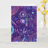 Carte Abstrait Maximaliste sur Fond Violet (Fleur jaune)