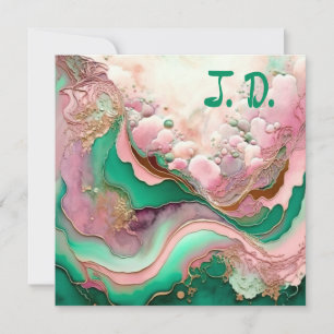 Carte Abstrait rose et Turquoise Verdigris 18e