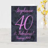 Carte Abstrait rose noir 40 et fabuleux anniversaire (Fleur jaune)