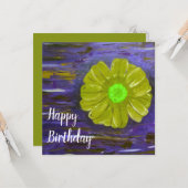 Carte Abstraite Fleur verte mignonne Open Anniversaire (Devant/Arrière en situation)