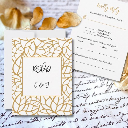 Carte Abstraite RSVP en or noir blanc