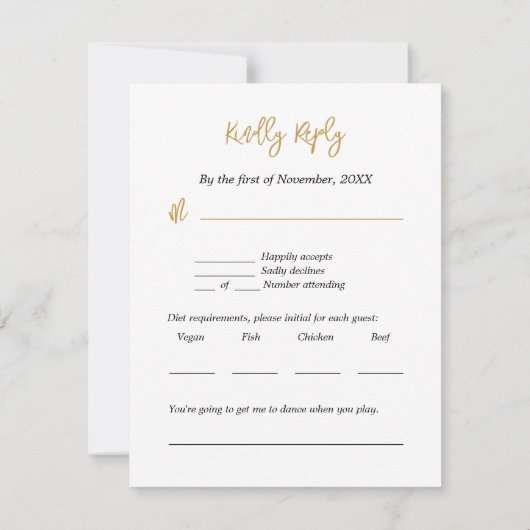 Carte Abstraite RSVP en or noir blanc (Dos)