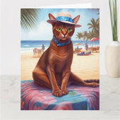 Carte Abyssinian cat on Beach, cadeau d'été pour amoureu (Devant)