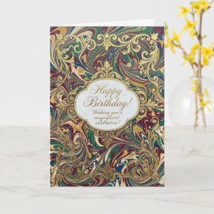 Carte Acanthe Or Vert Botanique Joyeux Anniversaire