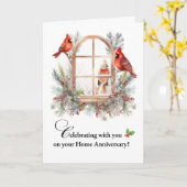 Carte Accueil Anniversaire Cardinal Birds in Winter Wind (Fleur jaune)