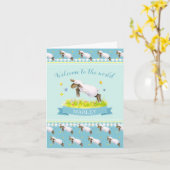 Carte Accueil mignon d'agneau bébé d'aqua du monde au (Fleur jaune)