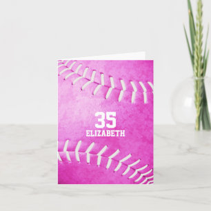 Carte accueil personnalisé simple rose softball sport