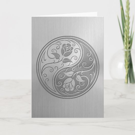 Carte Acier inoxydable Yin Yang Roses (Devant)