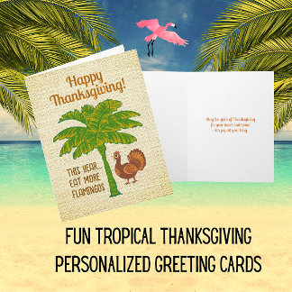 Carte Action de grâce tropicale Mangez plus de flamants