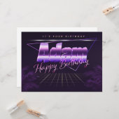 Carte Adam Name Prénom lila retro (Devant/Arrière en situation)