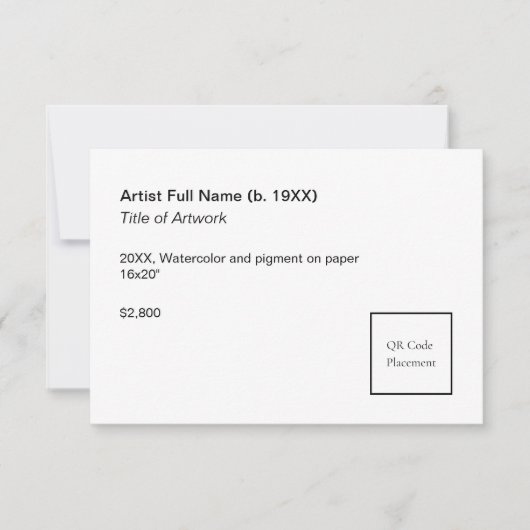 Carte Add QR Code Artwork Exhibition Label Template (Devant)