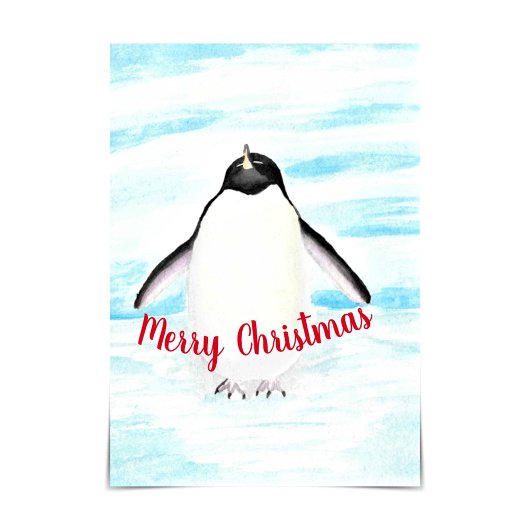 Carte Adélie Penguin Joyeux Noël Watercolor Card