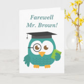 Carte Adieu à l'enseignant, chouette enseignant (Fleur jaune)