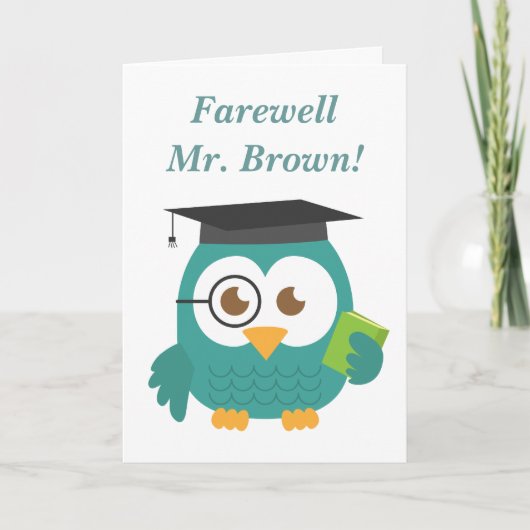 Carte Adieu à l'enseignant, chouette enseignante mignonn (Devant)