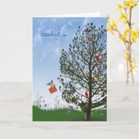 Carte Adieu avec les oiseaux dans l'arbre (Fleur jaune)