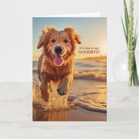 Carte Adieu chien sur la plage mignonne Golden Retriever (Devant)